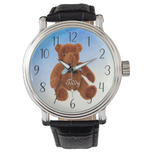 Cute Brown Nalle Watercolor Artwork Watch Armbandsur
