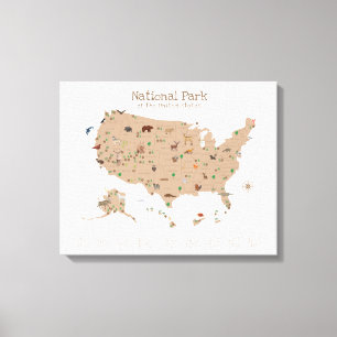 Cute Brown nationalpark Karta Woodland Nursery Canvastryck