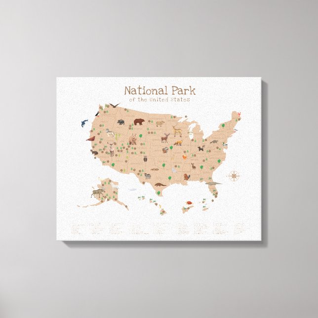 Cute Brown nationalpark Karta Woodland Nursery Canvastryck (Framsida)