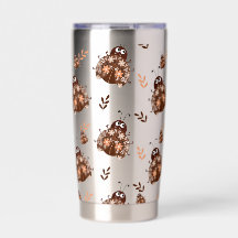 Cute Brown och Beige Ladybug och Flower Mönster