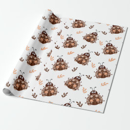 Cute Brown och Beige Ladybug och Flower Mönster Presentpapper