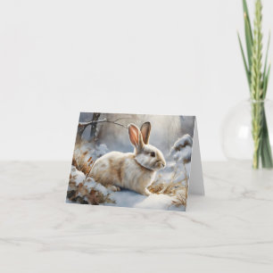 Cute Brown och White Bunny Rabbit i Snö Blank Kort