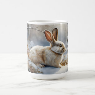 Cute Brown och White Bunny Rabbit i Snö Kaffemugg