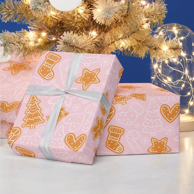Cute Brown och White Cookie Rosa jul Presentpapper (Helgdagar)