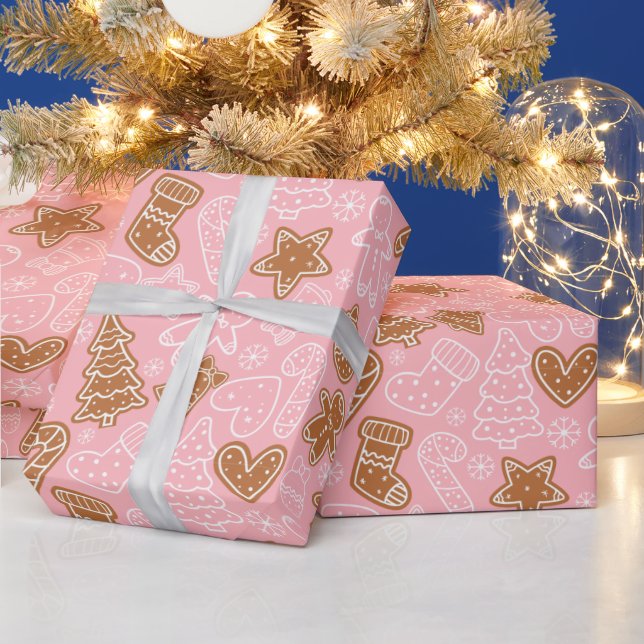 Cute Brown och White Cookie Rosa jul Presentpapper (Helgdagar)