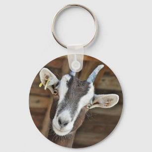 Cute Brown och White Goat Photo Nyckelring