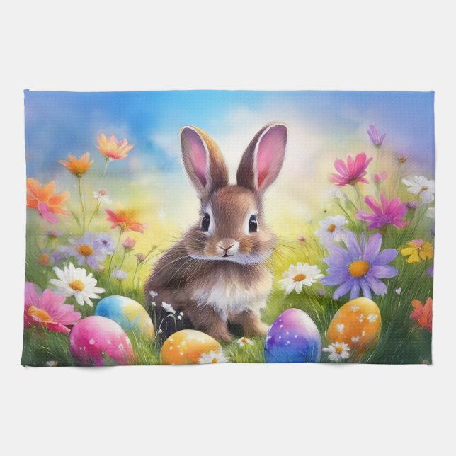 Cute Brown Påsk Baby Bunny Kökshandduk (Horisontell)
