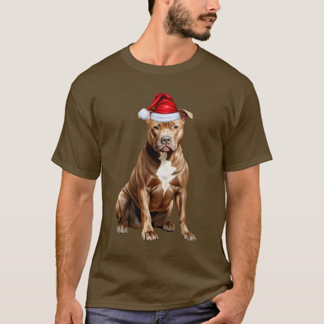 Cute Brown Pit Bull Dog Älskare Funny jul T Shirt (Framsida)