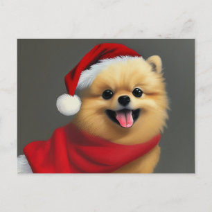 Cute Brown Pommanian Wat a Santa Hat Helg Vykort