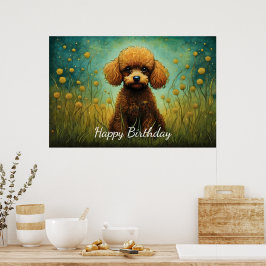 Cute Brown Pudel Flower Mewn Poster