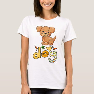 Cute Brown Puppy Hund Flower Heart White T Shirt