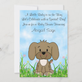 Cute Brown Puppy Hund n Flowers Baby Shower Inbjud Inbjudningar