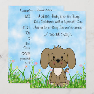 Cute Brown Puppy Hund n Flowers Baby Shower Inbjud Inbjudningar