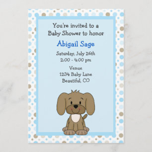 Cute Brown Puppy Hund på Blue Boys Baby Shower Inbjudningar