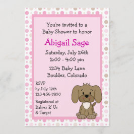 Cute Brown Puppy Hund Rosa Girls Baby Shower Inbjudningar