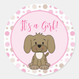 Cute Brown Puppy Hund Rosa Polka Dot Baby Shower Runt Klistermärke