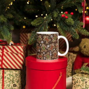 Cute Brown Red Grönt Jul Gingerbads Kaffemugg