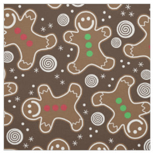Cute Brown Red Grönt Jul Gingerbads Tyg
