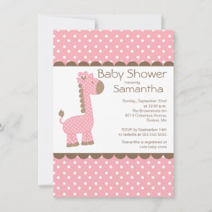 Cute Brown Rosa Giraffe Girls Baby Shower Inbjudningar
