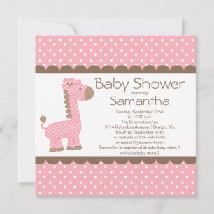 Cute Brown Rosa Giraffe Girls Baby Shower Inbjudningar