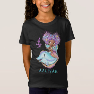 Cute Brown Sjöjungfru med Dolphin Birthday T-Shir T Shirt
