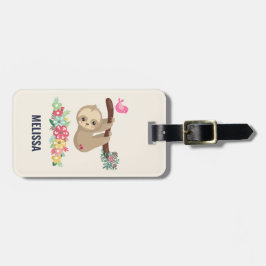 Cute Brown Sloth Hanging upp och ned Bagagebricka