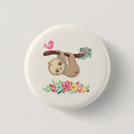 Cute Brown Sloth Hanging upp och ned Knapp