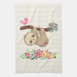 Cute Brown Sloth Hanging upp och ned Kökshandduk