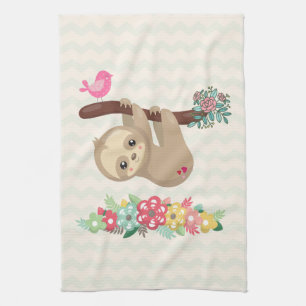 Cute Brown Sloth Hanging upp och ned Kökshandduk