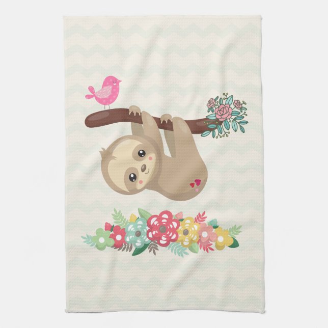Cute Brown Sloth Hanging upp och ned Kökshandduk (Vertikal)