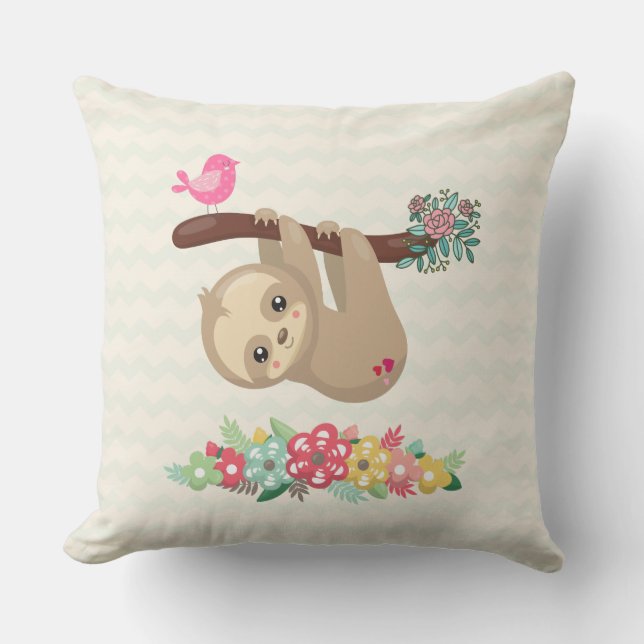 Cute Brown Sloth Hanging upp och ned Kudde (Framsida)