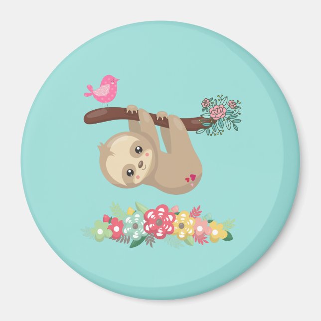 Cute Brown Sloth Hanging upp och ned Magnet (Framsidan)