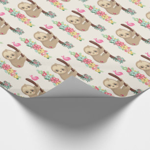 Cute Brown Sloth Hanging upp och ned Mönster Presentpapper