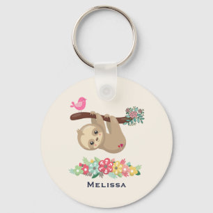 Cute Brown Sloth Hanging upp och ned Nyckelring