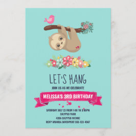 Cute Brown Sloth Hanging upp och ned på födelsedag Inbjudningar