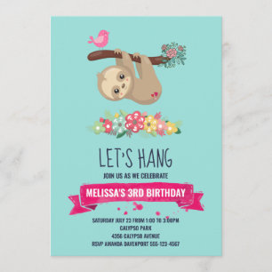 Cute Brown Sloth Hanging upp och ned på födelsedag Inbjudningar