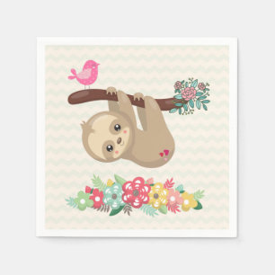 Cute Brown Sloth Hanging upp och ned Pappersservett
