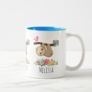 Cute Brown Sloth Hanging upp och ned Två-Tonad Mugg