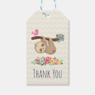 Cute Brown Sloth Hanging uppåt och nedåt Tack Presentetikett