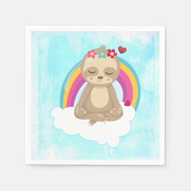 Cute Brown Sloth Meditation på ett moln Pappersservett (Framsidan)