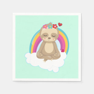 Cute Brown Sloth Meditation på ett moln Pappersservett
