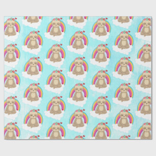 Cute Brown Sloth, Mediton on a Cloud Mönster Presentpapper