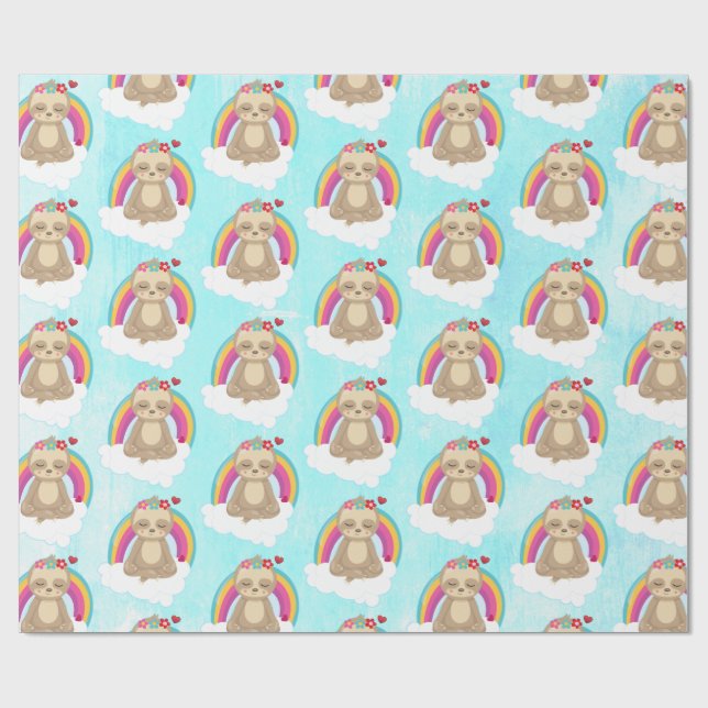 Cute Brown Sloth, Mediton on a Cloud Mönster Presentpapper (Platt)