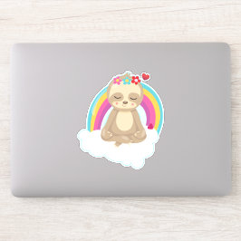 Cute Brown Sloth, Medittion på ett moln Klistermärken