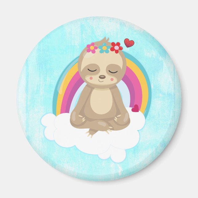 Cute Brown Sloth, Medittion på ett moln Magnet (Framsidan)