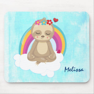 Cute Brown Sloth, Medittion på ett moln Musmatta