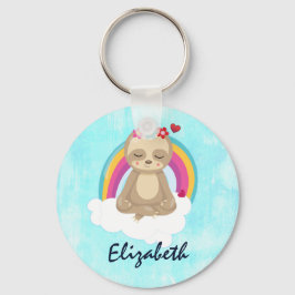Cute Brown Sloth, Medittion på ett moln Nyckelring