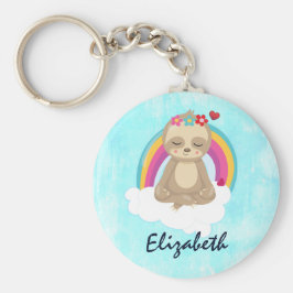 Cute Brown Sloth, Medittion på ett moln Nyckelring