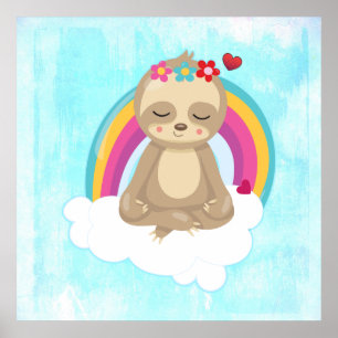 Cute Brown Sloth, Medittion på ett moln Poster