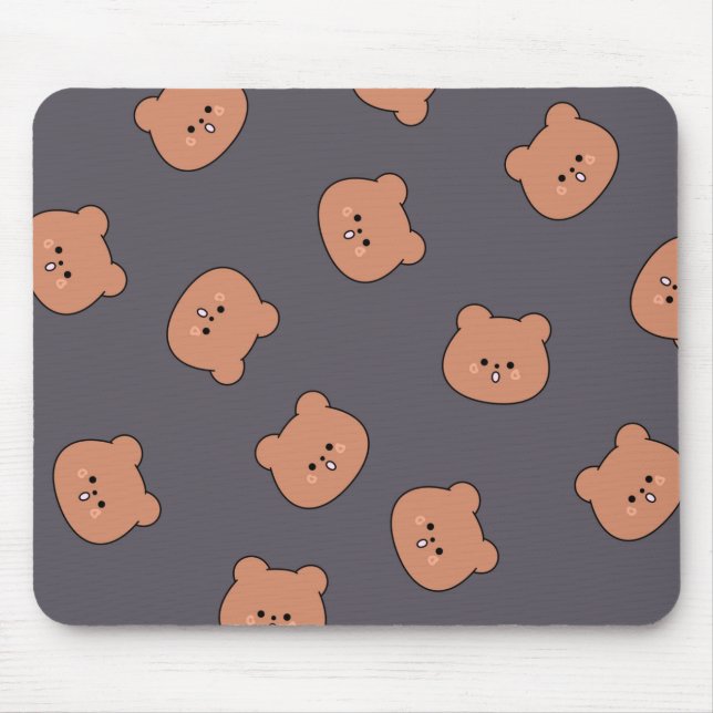 Cute Brown Teddy Bear Face Pattern Dark Blue Musmatta (Framsidan)